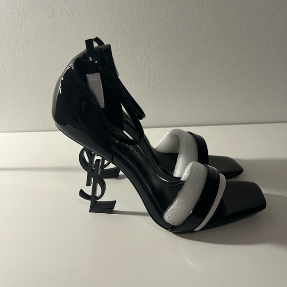 Saint Laurent YSL Opyum Logo Leather Sandals Heels - Picture 5 of 8